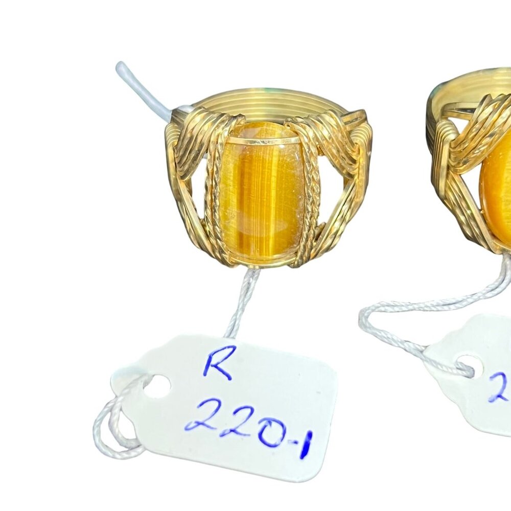 Vintage Gold Filled Wire Wrapped Tigers Eye Cabochon Men's Ring (R220-1) - Picture 8 of 13